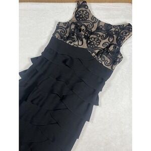 Jessica Howard Dress Womens 6P Black Tiered Ruffle Illusion Formal Evening Gown